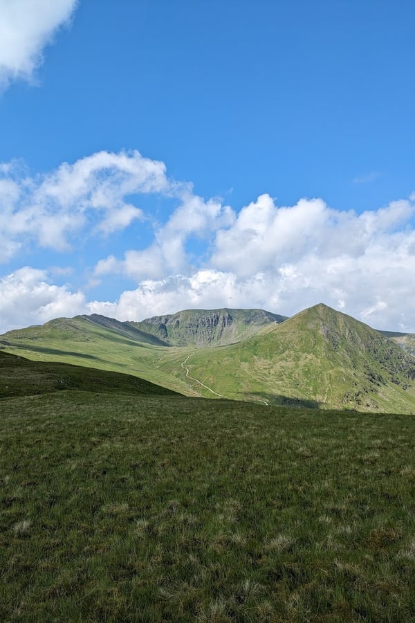 Hiking Helvellyn via Striding Edge - views of Helvellyn and Catseye Cam